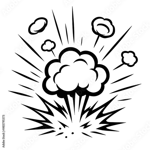 Simple Comic Book Style Black and White Explosion Graphic Element Drawing Illustration