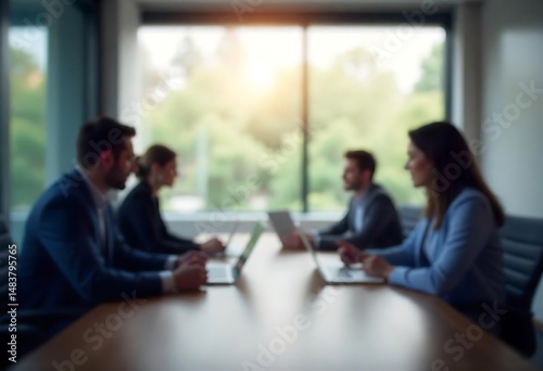 Generative AI Image showcasing a blurred business meeting environment