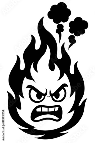 Black Graphic Angry Flame. Graphic Element Vector Icon Representing Anger or Intense Emotion.