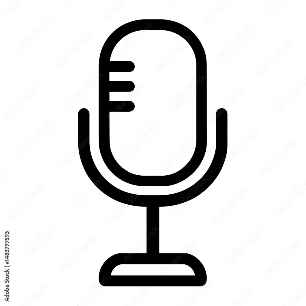 Black Outline Classic Microphone. Graphic Element Vector Icon Representing Podcasting or Audio Recording. Black Outline Classic Microphone. Graphic Element Vector Icon Representing Podcasting or Audio Recording.