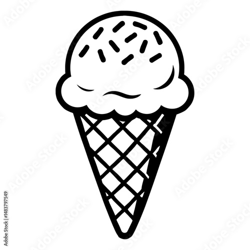 Black Outline Ice Cream Cone. Graphic Element Vector Icon Representing Dessert or Sweet Treat.
