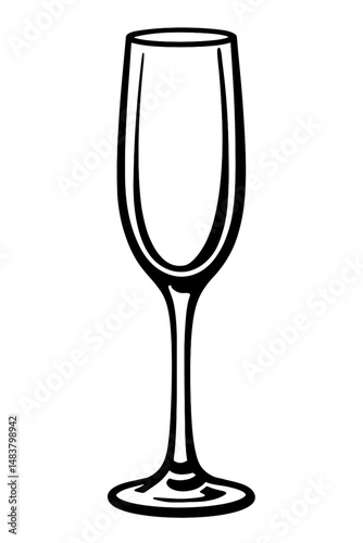 Black Graphic Champagne Glass. Graphic Element Vector Icon Representing Flute, Celebration, or Beverage.