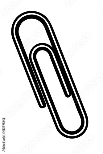 Black Outline Paper Clip. Graphic Element Vector Icon Representing Office Supply or Attachment.