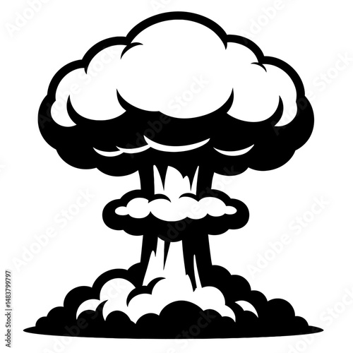 Black Graphic Mushroom Cloud. Graphic Element Vector Icon Representing Nuclear Explosion or Danger.