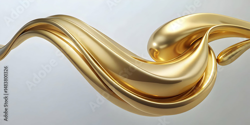 Flowing 3D Gold Ribbon on Gray Gradient — Elegant Abstract Design for Luxury, Art, or Branding Concepts
