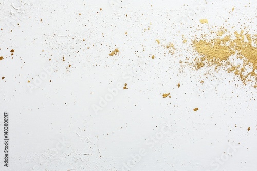 Gold flecks scattered on white surface
