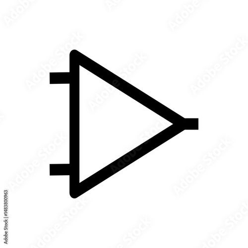 Schematic symbol representing a non inverting buffer with triangle and lines in black on a white background