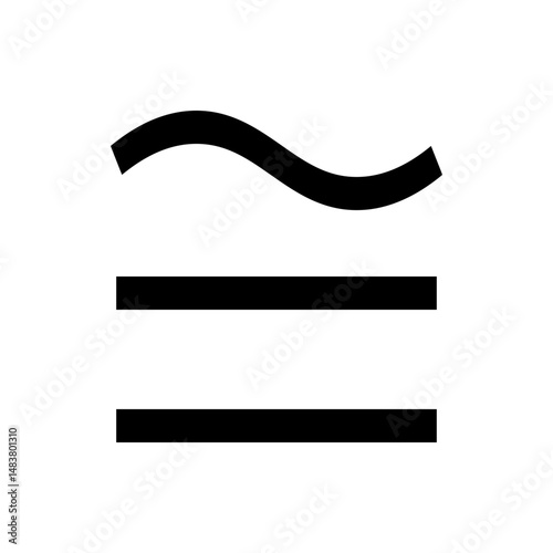 Illustration depicting a tilde above two horizontal lines in black on a white background simple and clear