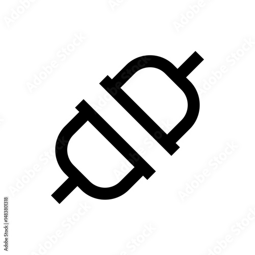 Isolated black and white illustration of a disconnected electrical plug symbol on a white background view