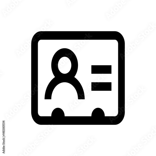 Illustration of a black and white identification card with a person icon and text lines inside a frame