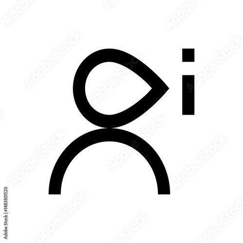 An abstract design featuring a curved line, a teardrop shape, and a small rectangular shape to the side