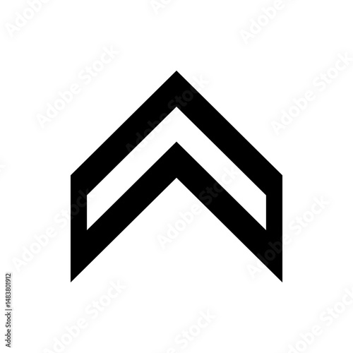 Isolated chevron shape design with bold black outline on a white background creating a geometric pattern
