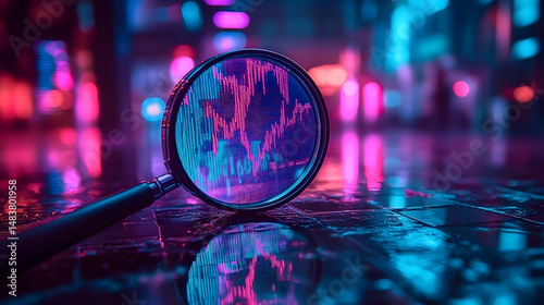 Obraz na płótnie The process of data analysis, search engine optimization (SEO), the use of magnifiers, charts, graphs, and ultraviolet and neon screens is enhanced by AI generative capabilities. w salonie