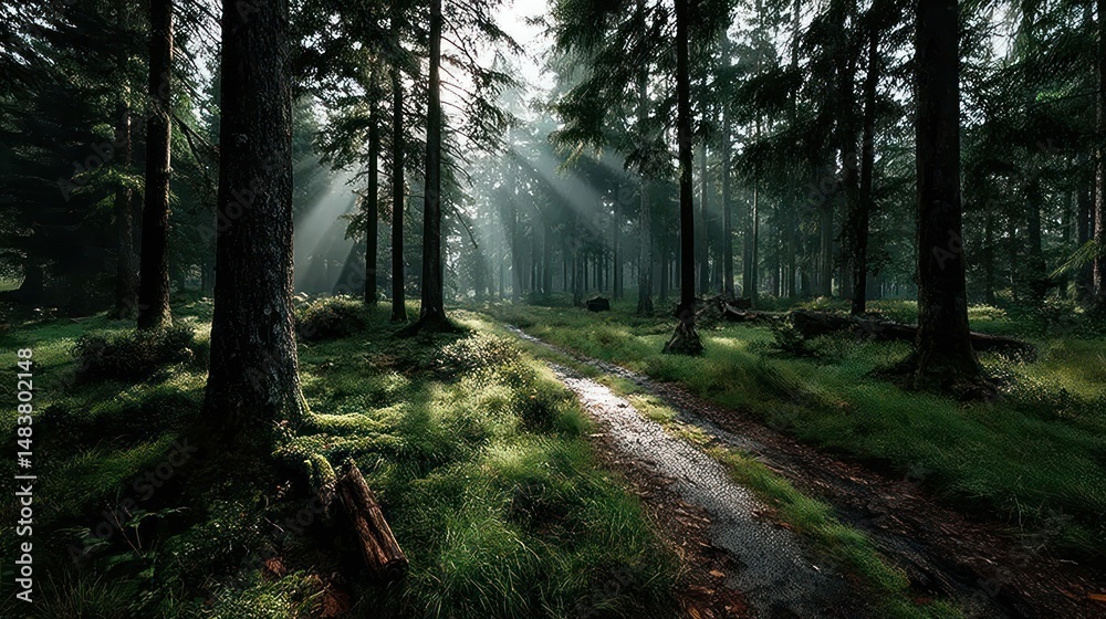 Obraz premium Forest path sunlight