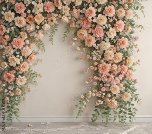 Pastel vintage floral artificial flower wall, lace accents,  event,  spring,  vintage wallpaper