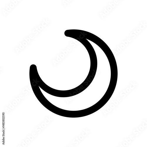 Illustration of a crescent moon shape with a thick black outline against a plain white background scene