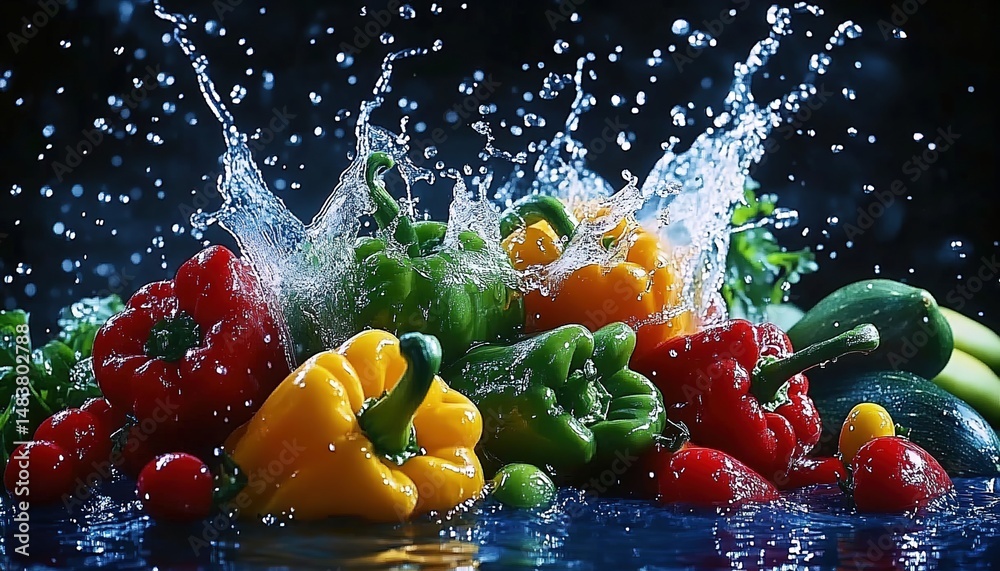 Fototapeta premium Fresh Vegetables with Water Splash