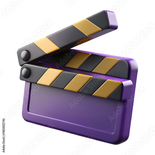 3d render of a stylish purple clapperboard isolated against a black background