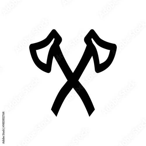 Illustration of two crossed axes in black and white with thick lines and rounded edges on a white background