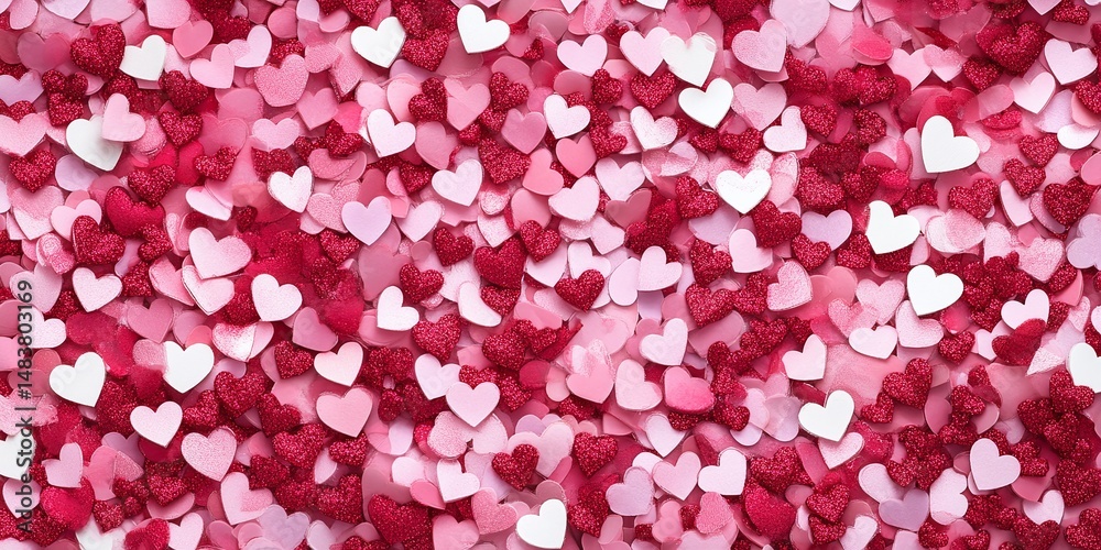 Fototapeta premium Elegant pink background with scattered hearts of different sizes and ample copyspace perfect for Valentines Day romantic designs and love themed projects