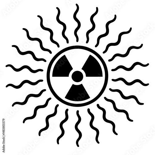 Black Graphic Radiating Radiation Symbol. Graphic Element Vector Icon Representing Radioactive Emission or Energy.