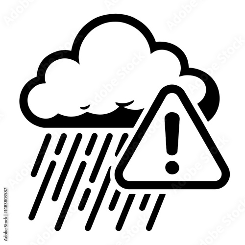 Black Outline Heavy Rain Warning. Graphic Element Vector Icon Representing Bad Weather or Hazard.
