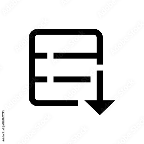 Black outline of a box with horizontal lines inside and an arrow pointing down on the right side icon image