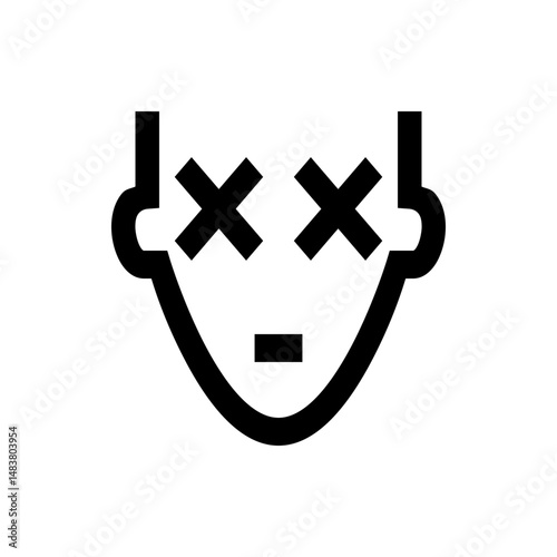 Stylized face with x eyes and a dash mouth depicting a deceased or knocked out expression icon art