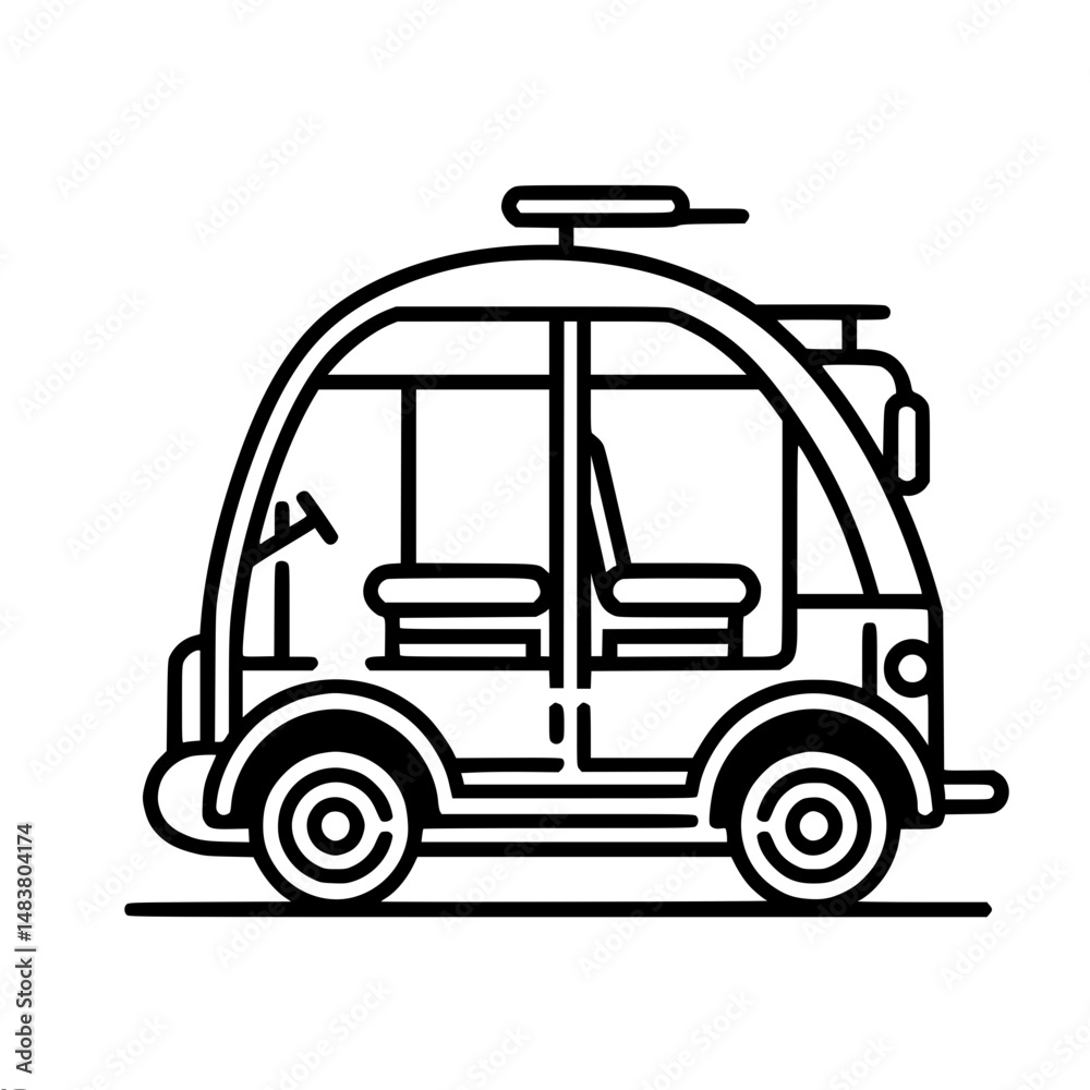 Fototapeta premium Autonomous shuttle bus depicted in a single line contour vector image