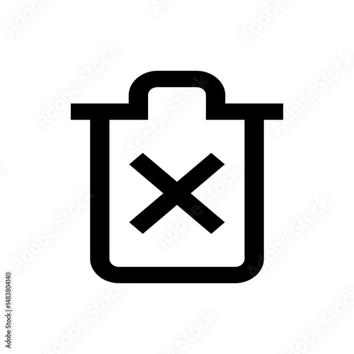 Illustration of a black trash can with an x inside indicating deletion or removal of content shown here