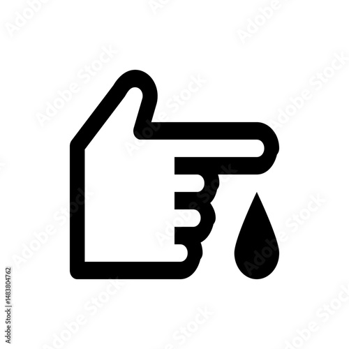 Illustration of a hand with a drop of blood indicating a medical test or blood donation concept design