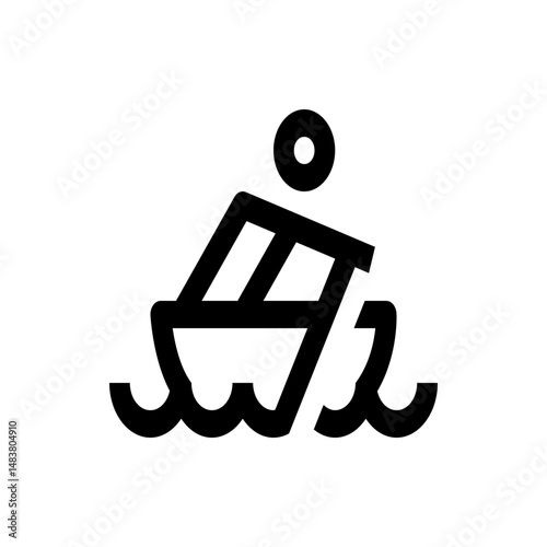 Illustration of a person in a boat on water with waves and a simple circle above the boat design icon 100 photo