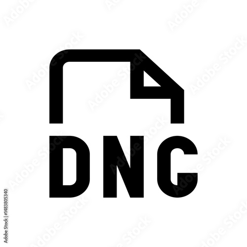 Illustration of a black and white file icon with a folded corner and the letters d n c displayed beneath it