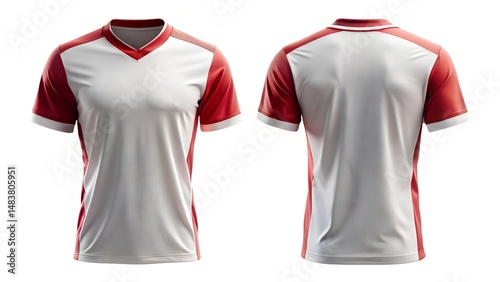 front and back view of plain soccer jersey on white background