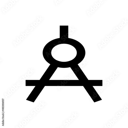 Illustration of a stylized compass with a circle at the top and a horizontal bar at the bottom forming a design