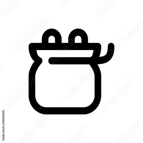Illustration of a simple black and white drawstring pouch with rounded corners and a tied closure design