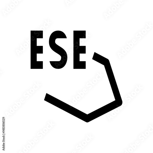 Illustration of the word ese with a black line forming a partial hexagon shape on a white background
