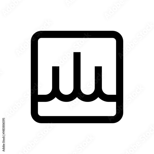 A square containing three vertical lines with rounded bottoms above a wavy line, all in a bold outline style