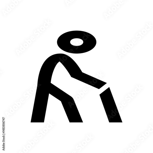 Illustration of an elderly person with a walking stick in black and white simple design on a white background
