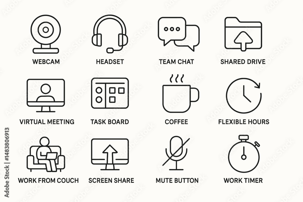 Remote work essentials: webcam, headset, chat, file sharing, virtual meetings, task management, and more