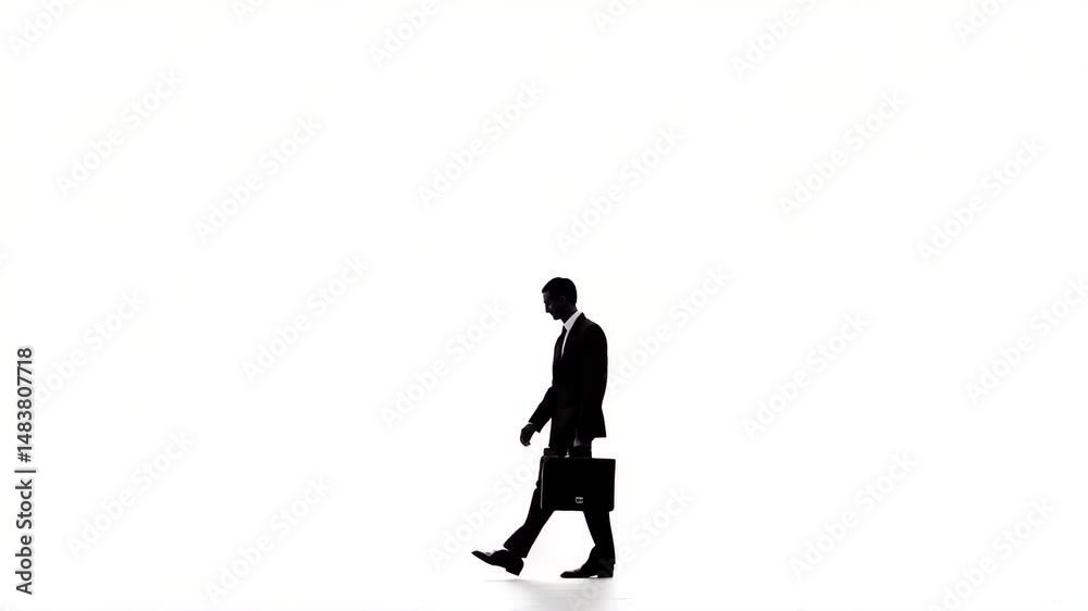 Silhouette of Businessman Walking with Briefcase on White Background Silhouette of Businessman Walking with Briefcase on White Background