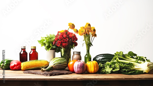 Traditional brazilian Festa Junina food table with corn on the cob on white background