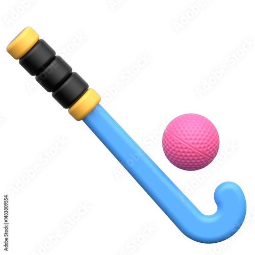 Hockey Stick and Ball 3D Icon