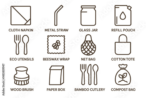 Eco-friendly icons: reusable items for sustainable living