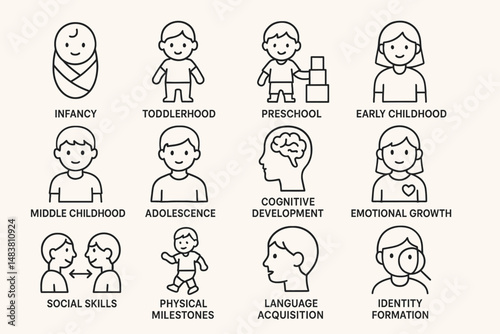 Child development stages: infancy to adolescence illustrated with milestones