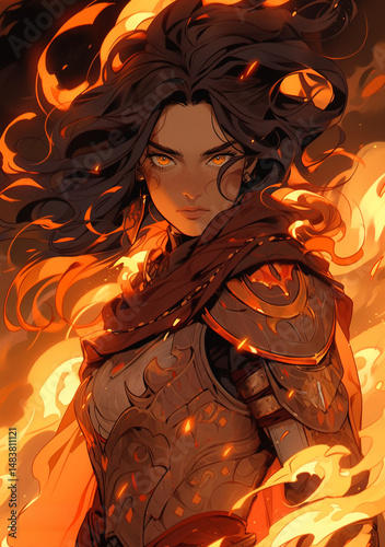 anime portrait of fantasy fire goddess warrior