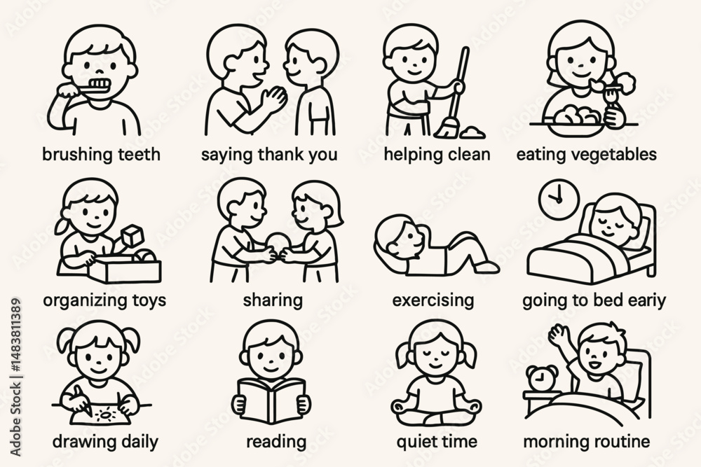 Obraz premium Children engaging in daily routines and good habits for healthy lifestyle