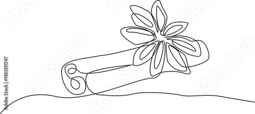 Cinnamon one line drawing. Hand drawn continuous sketch of anise star, vector Illustration.