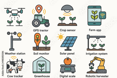Smart farming icons: technology for modern agriculture automation