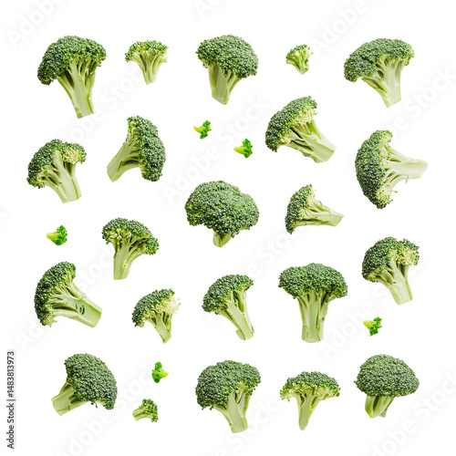 overhead shot of green broccoli on clean white surface
